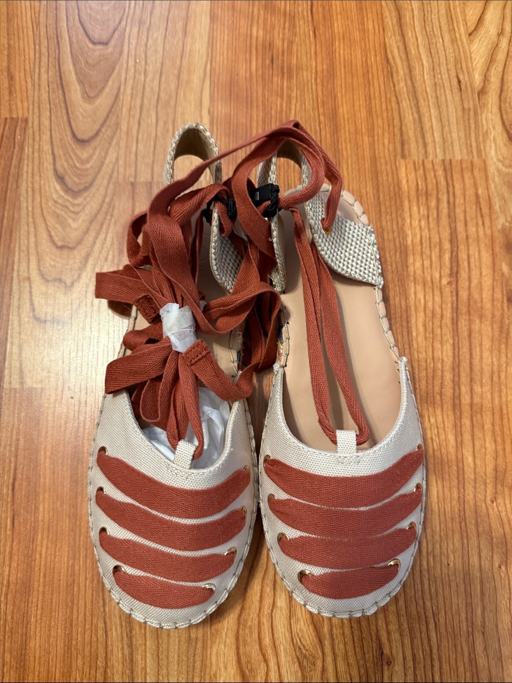 LOFT Rust and Cream Lace-Up Espadrille Flats